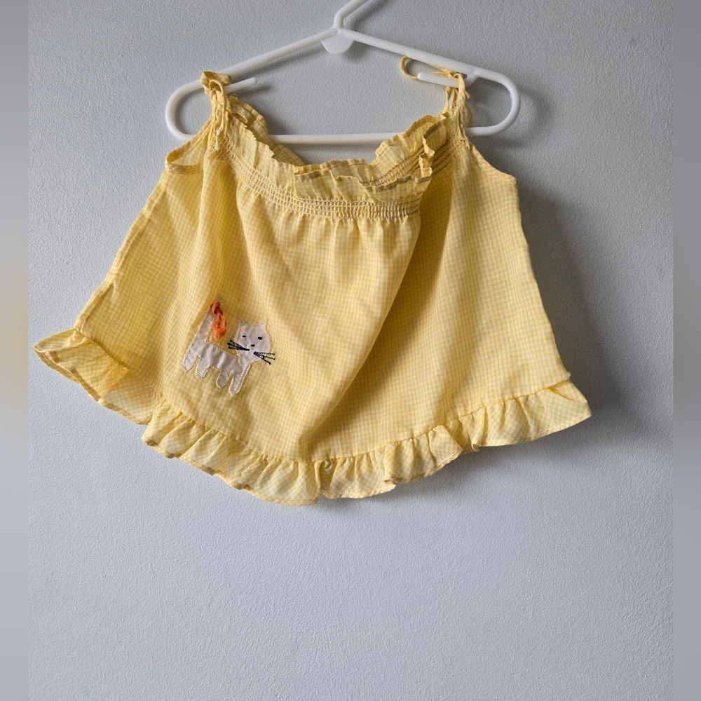 Vintage Fawn Togs Yellow Gingham Top Cat